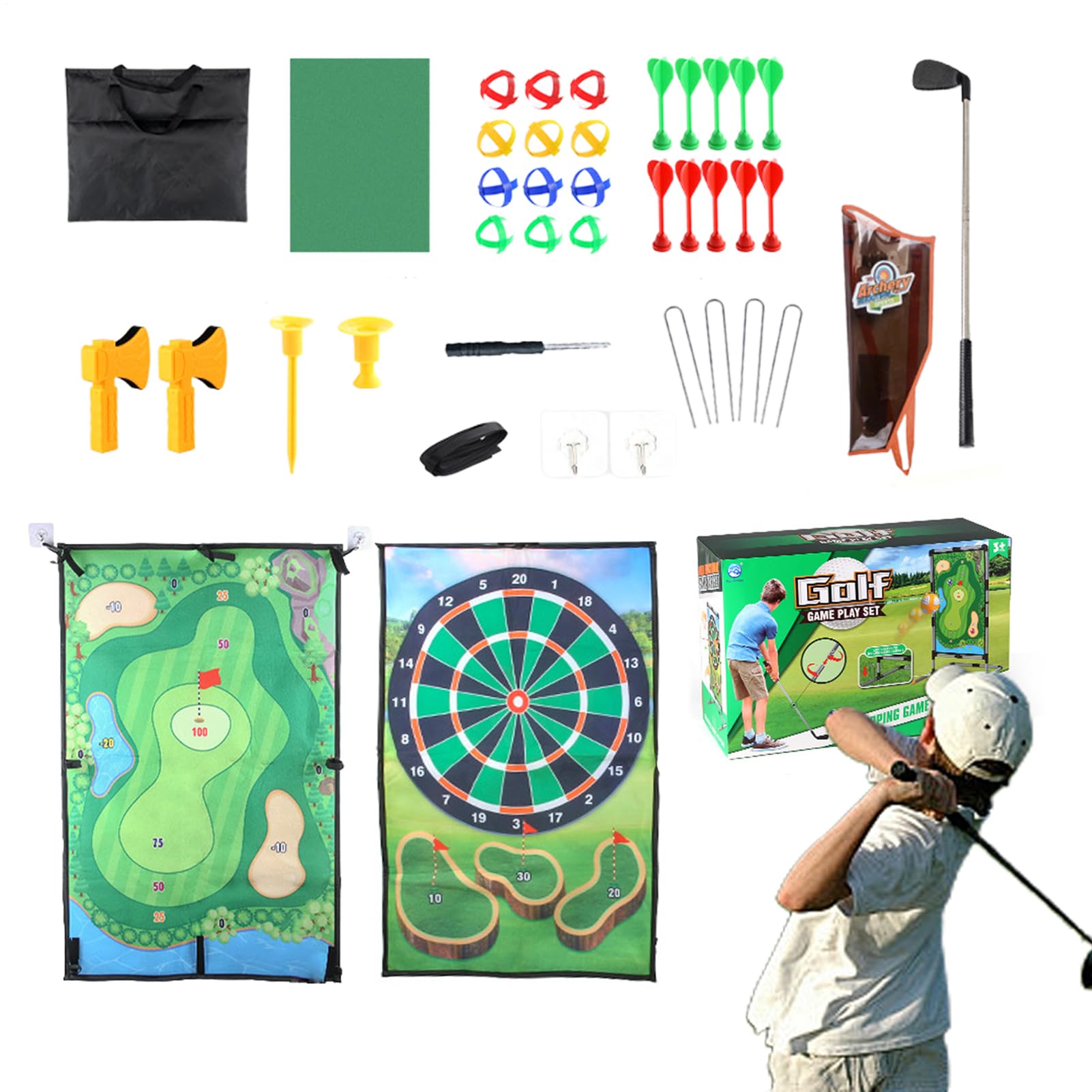 Golfspielmatte zum Hacken, Golfspielmatte zum Hacken, große doppelseitige | Übungsmatte für Training, große Matte für Dartboard, Spielsteine