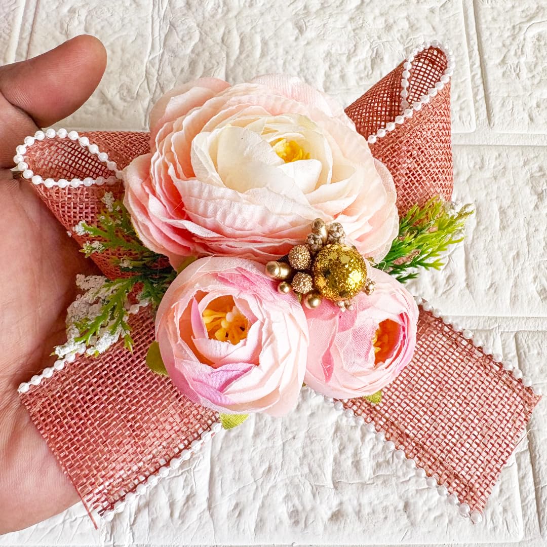 Craft Shop India Handmade Artificial Big Peonies 3 Flower Bunch for Trousseau Packing, Ready to use Flower Brooch Hamper for Decoration, Gift Wrapping Flowers (3, Pink D2)