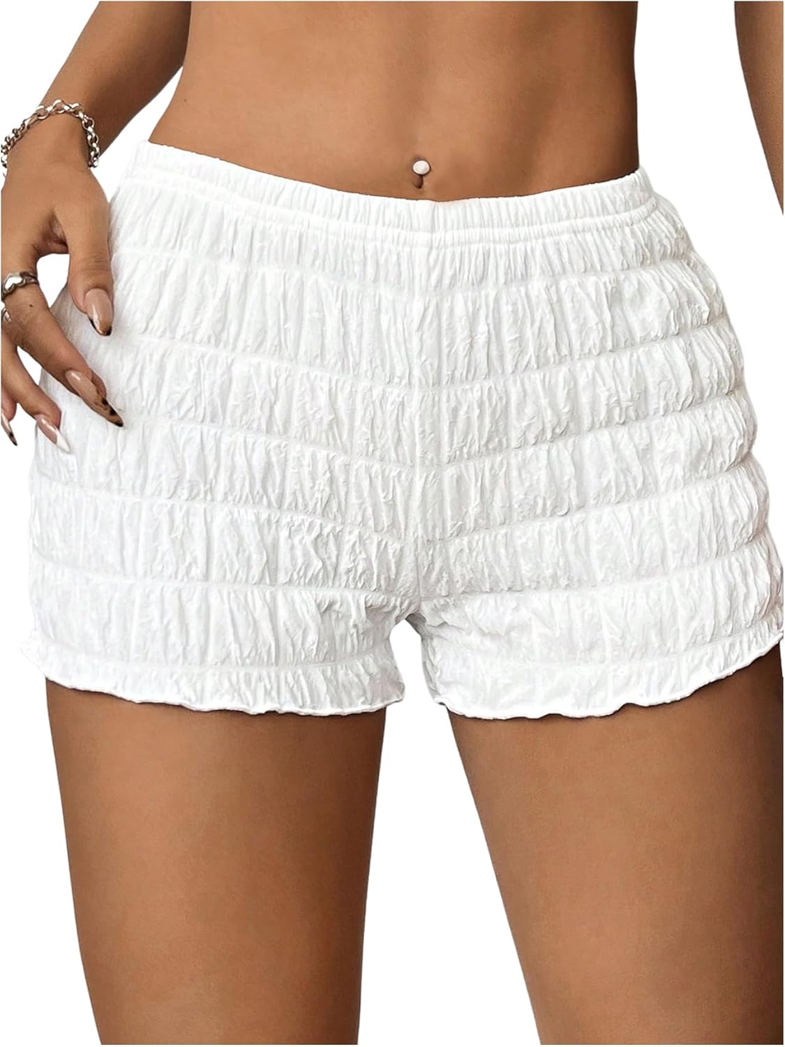 WDIRARA Women's Plus Size Ruched Elastic Waist Mini Shorts Frill Bloomer Shorts