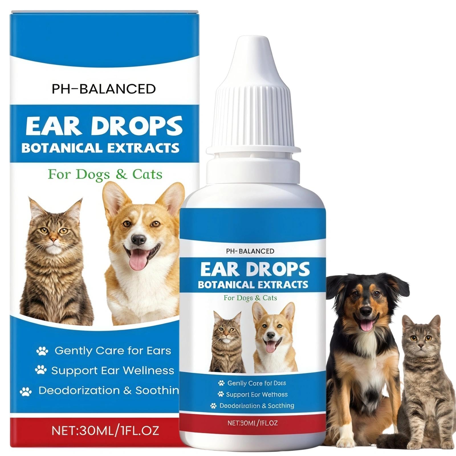 SEECCC Cat & Dog Ear Cleaner Solution, Ear Mite Treatment for Dogs, Dog Ears Drops for Infection, Relieves Yeast Infections, Stops Odor, Soothes Scratching & Discomfort, Ears Care for Puppy and Cats