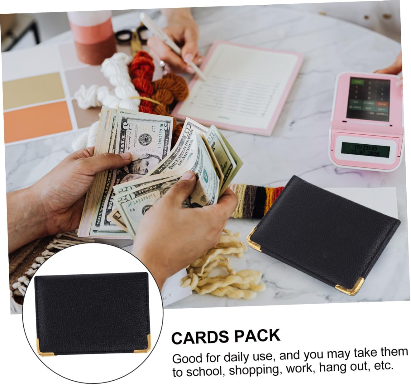 TEHAUX Pu Leather Id Card Holder Protective Sleeve, Black Credit Card Pack Wallet for Travel and Daily Use