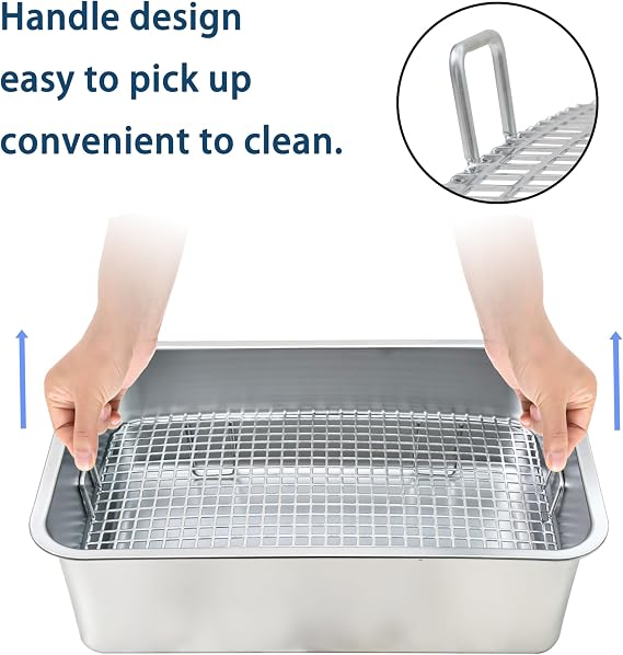 Large Stainless Steel Rabbit Litter Box,Bunny Litter Pan with Grid,Toilet Tray,High Back Wall,Deep Waste Storage (Medium)