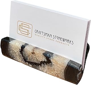 Craftsman Stoneworks Handcrafted Black Agate Business Card Holder from Brazil - Elegant Desk Organizer and Display Stand for Women and Men - - Unique Stone Art Piece (Black)