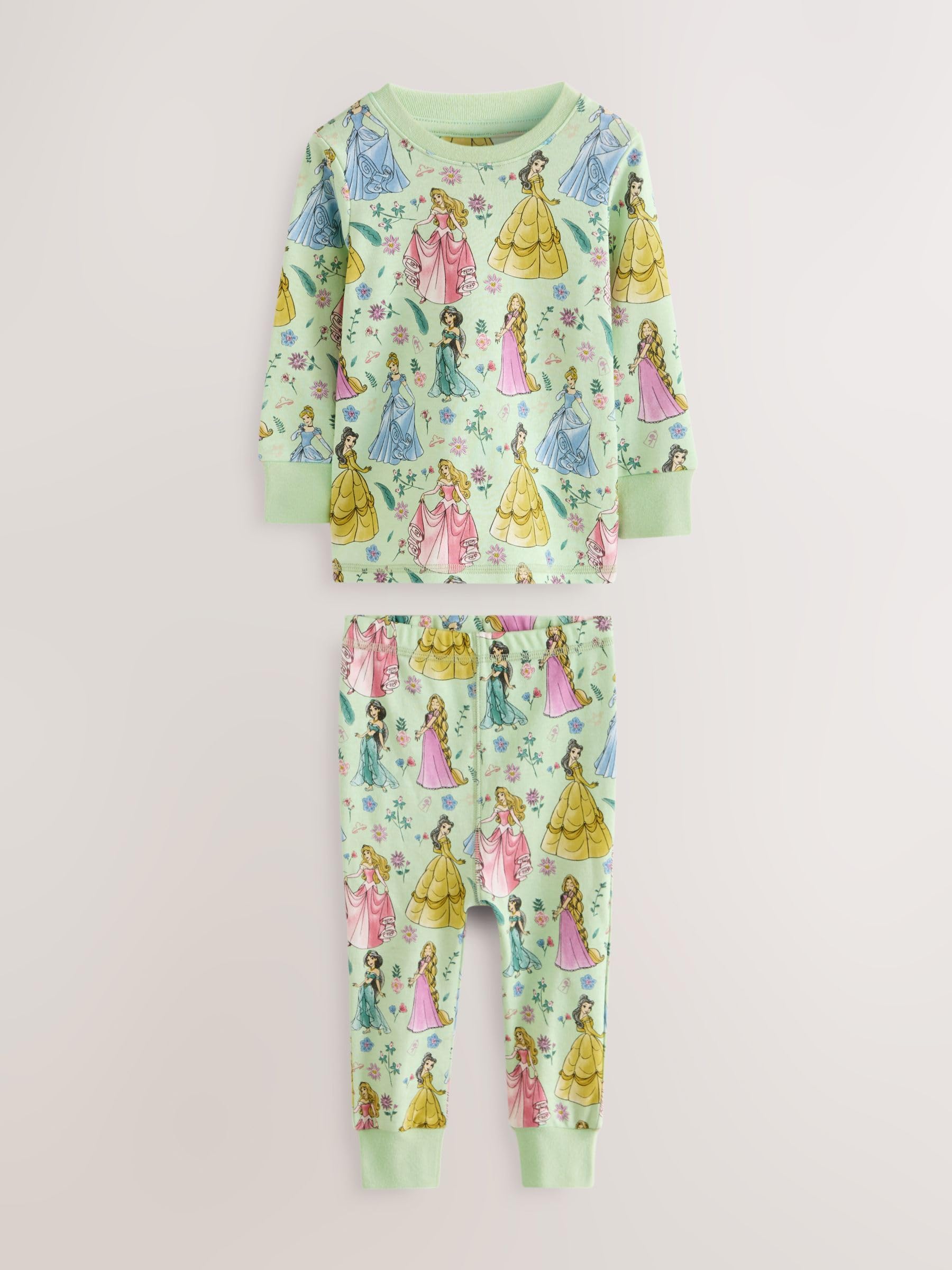 NEXT Ragazza Confezione da 2 Pigiami Comodi a Maniche Lunghe in 100% Cotone | Bambino, con principesse Disney, Standard, Mid Rise, Pull On