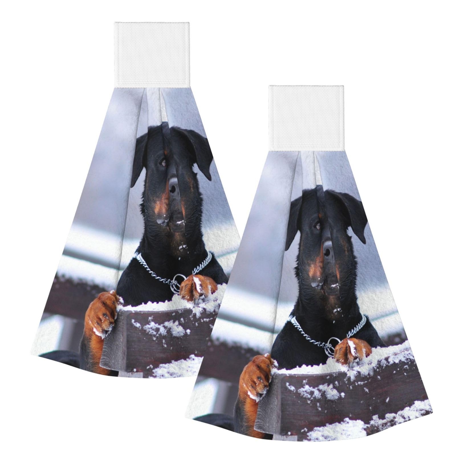 DOPKLNA Rottweiler Dog Snow Collar Eyes, 2 Pcs Hanging Coral Fiber Hand Towels for Bathroom, Absorbent Kitchen Towels