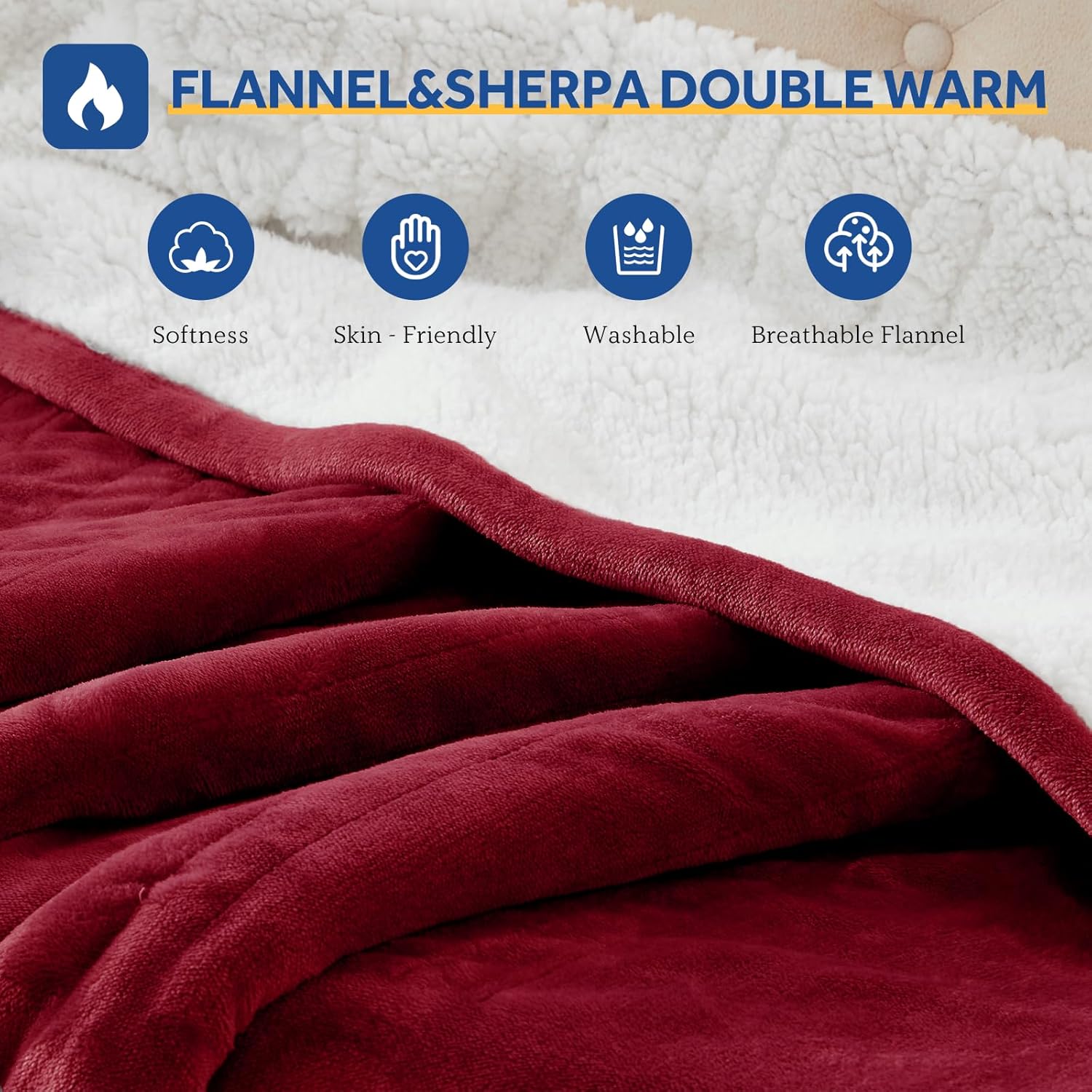 Sealy Electric Blanket Throw Size 50"*60",Super Cozy Flannel to Sherpa Reversible Heated Blanket Throw with 6 Heating Levels & 2-10 Hours Auto Off Overheating Protection Machine Washable,Red - Image 6
