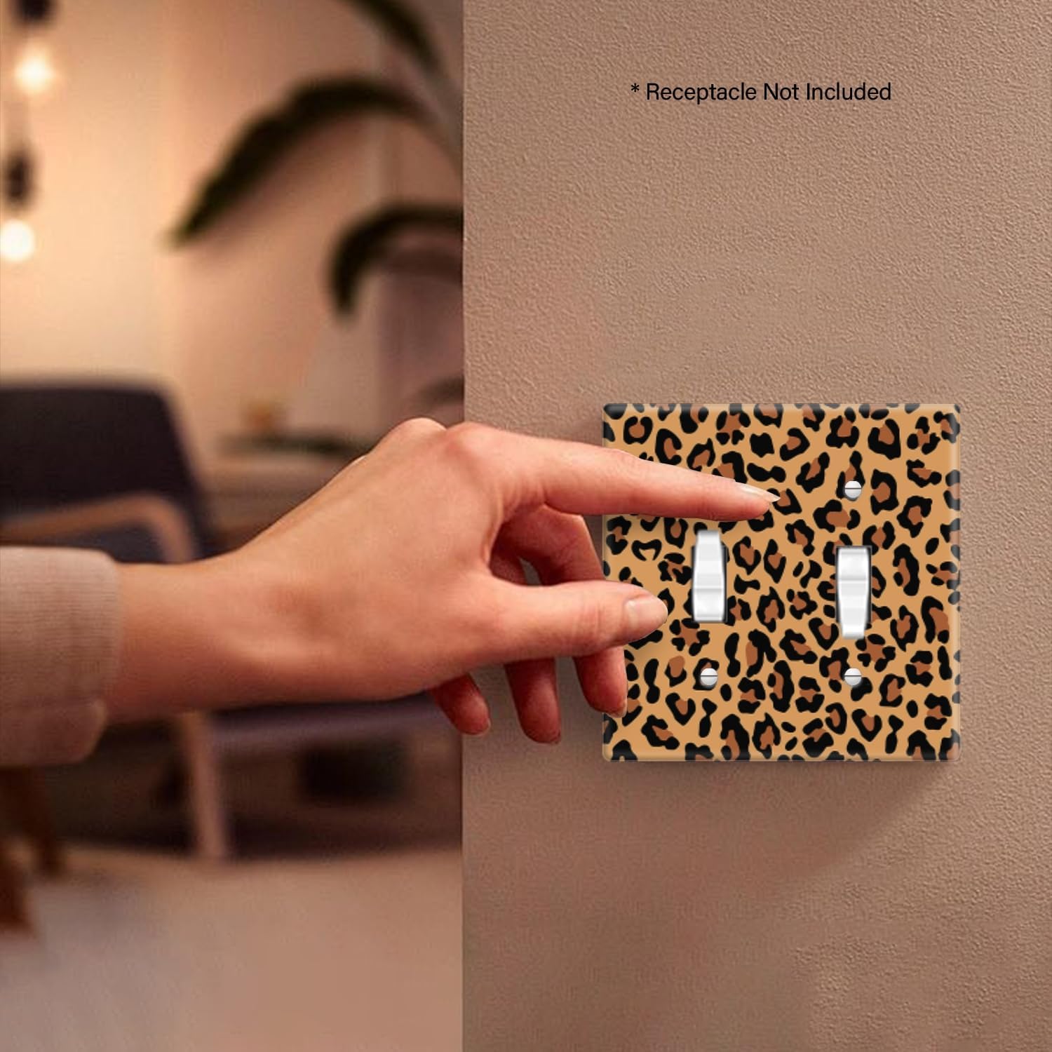 2 Gang Wall Plate Cover Brown-Black Leopard Spot Decorative Switchplate Double Toggle Electrical Faceplate Light Switch Covers for Bedroom Bathroom Decor