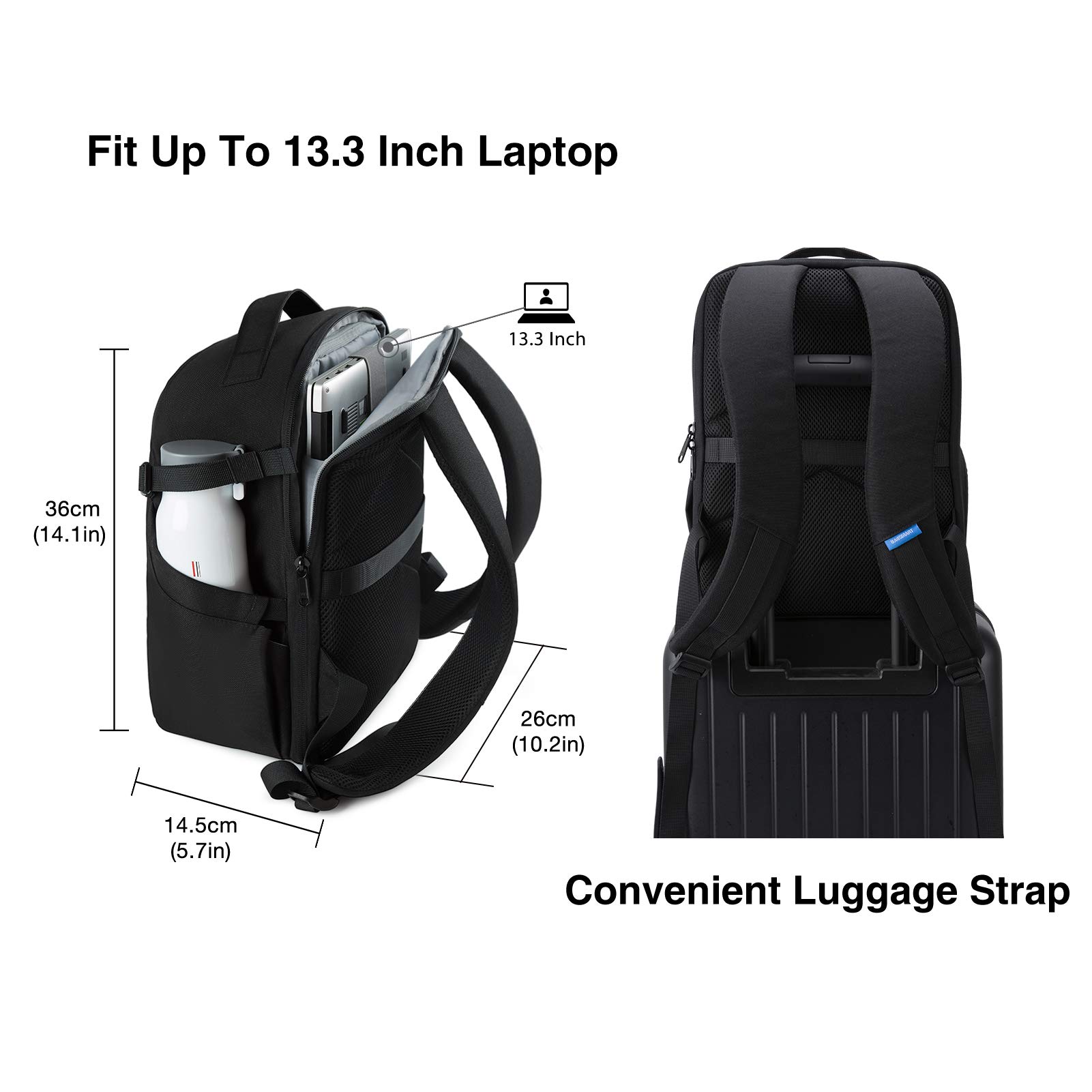 bagsmart Mochila para cámara DSLR SLR compatible con portátiles de 13,3-15,6 pulgadas, mochila de fotos impermeable con protección contra la lluvia, soporte para trípode, Negro-M.