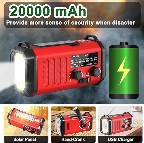 Miniatura 44 de Radio de manivela de 10000 mAh, radio de emergencia, radio solar, radio meteorológica NOAA/AM/FM, carga USB tipo C, radio de dinamo, batería de Verde