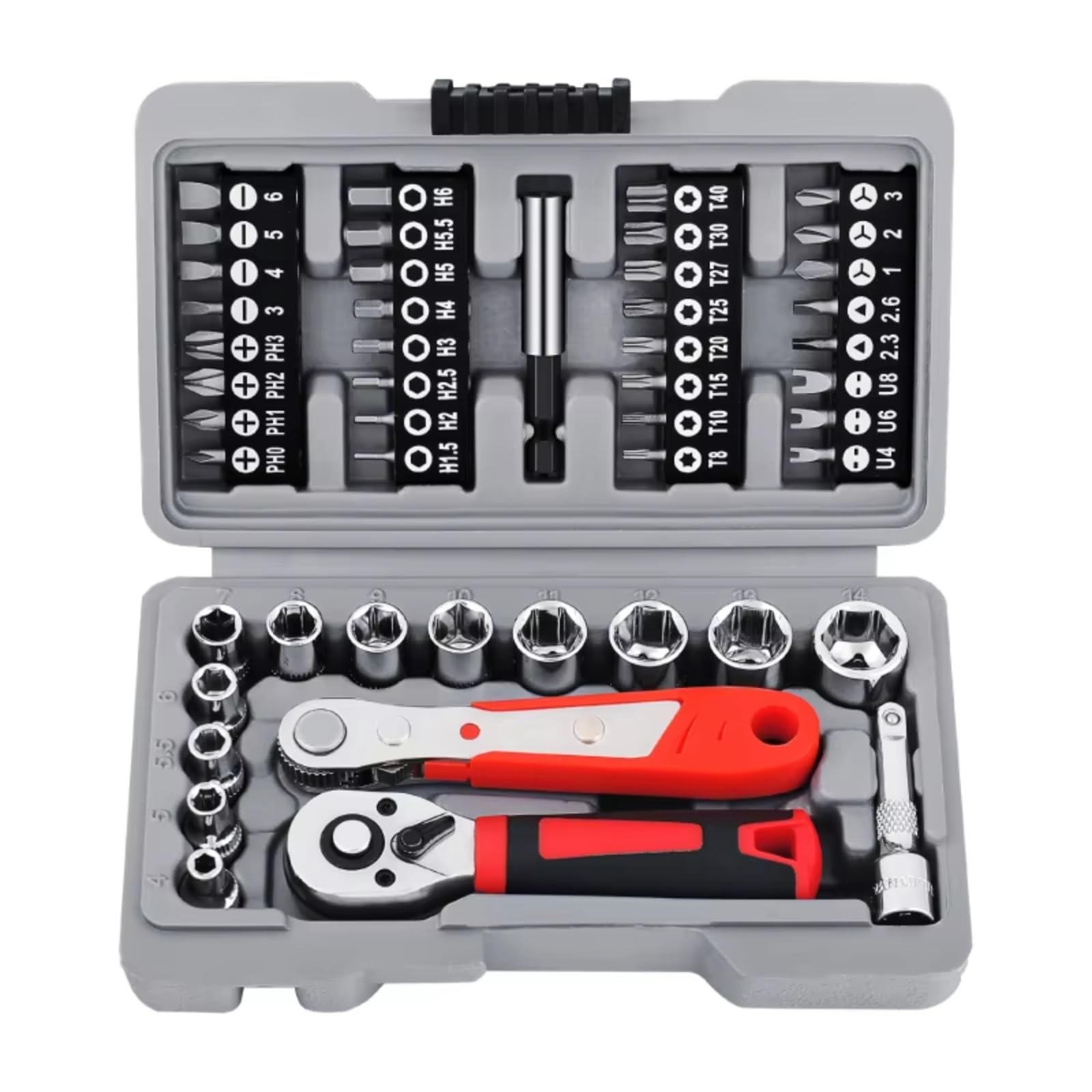 Set attrezzi da officina Set Di 48 Punte A Bussola Da 1/4" Con Cricchetto 32 Punte PH/T/esagonali 10 Prese Aste Di Giunzione E Custodia Portatile Auto/casa Utensili Manuali Fai Da Te