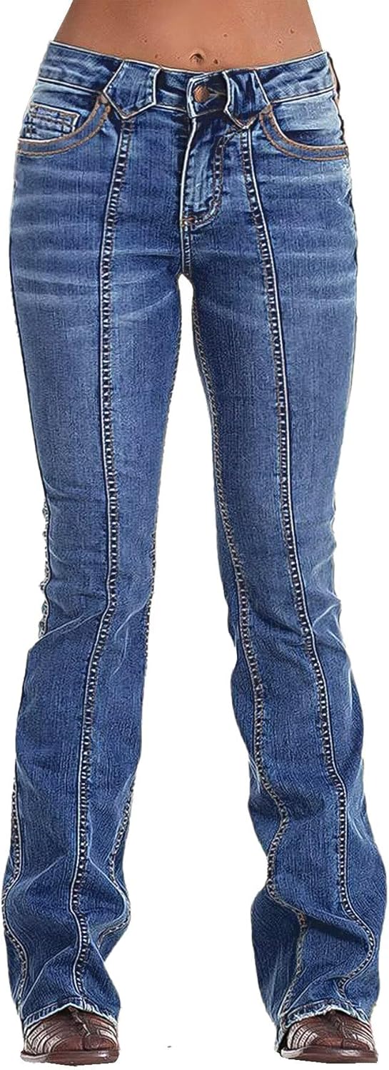 Flamingals Boot Cut Jeans for Women Mid Rise Butt Lifting Stretchy Trendy Bell Bottom Flare Denim Jeans