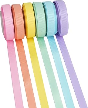 Pastel Rainbow Grosgrain Ribbon Set, 3/8 Inch, 6 Color | 30 Yards Total, light Multicolor , Gift Wrapping, Bridal Shower, Baby Shower, DIY Crafts, Bows , Hair Accessories