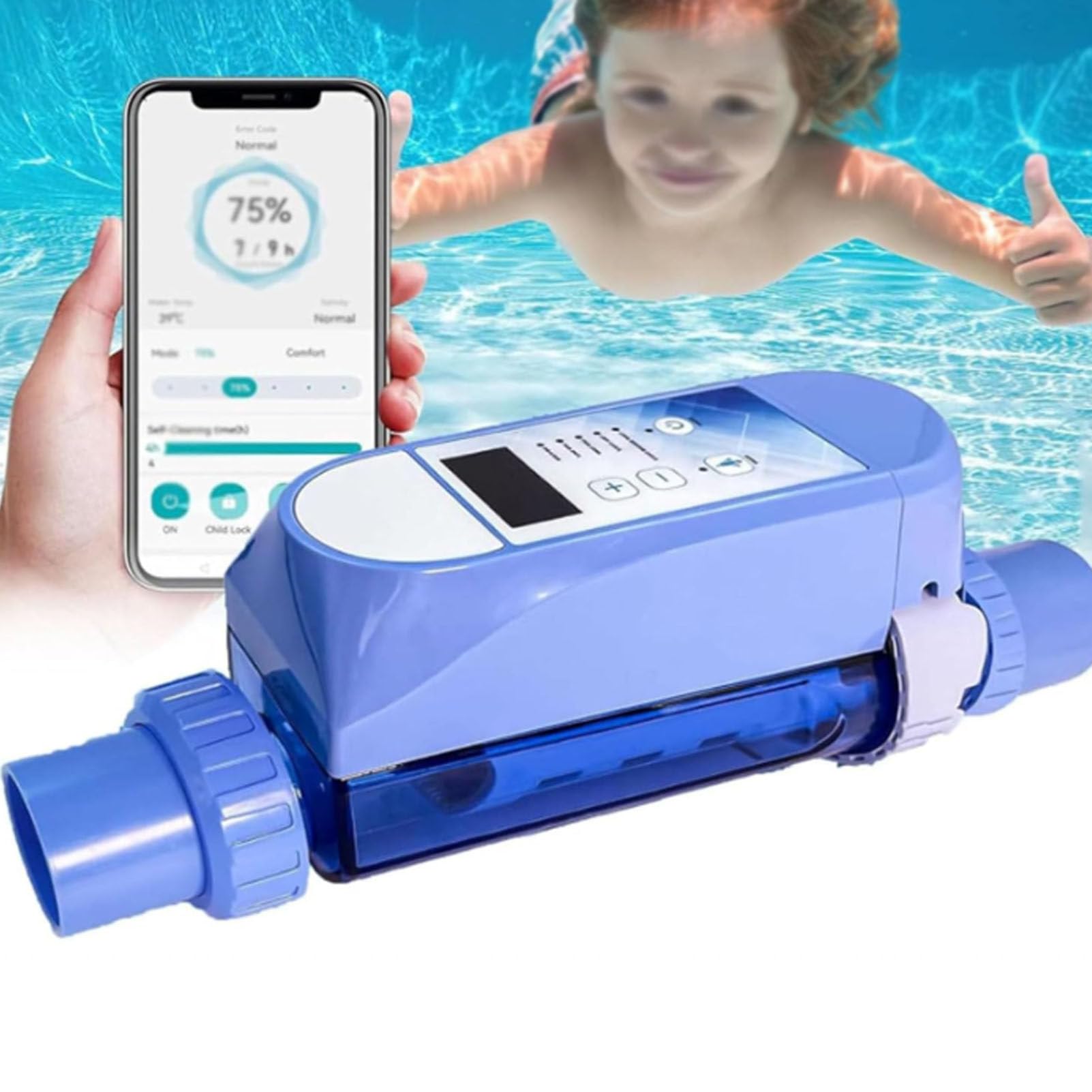 EUMTYDM Salt Water Pool Chlorinator System Chlorine Generator for Inground Pools Saltwater with Titanium Cell, LED Control Panel, Self-Cleaning Function 50M3/12g/h (size_name 85M3/20g/h)