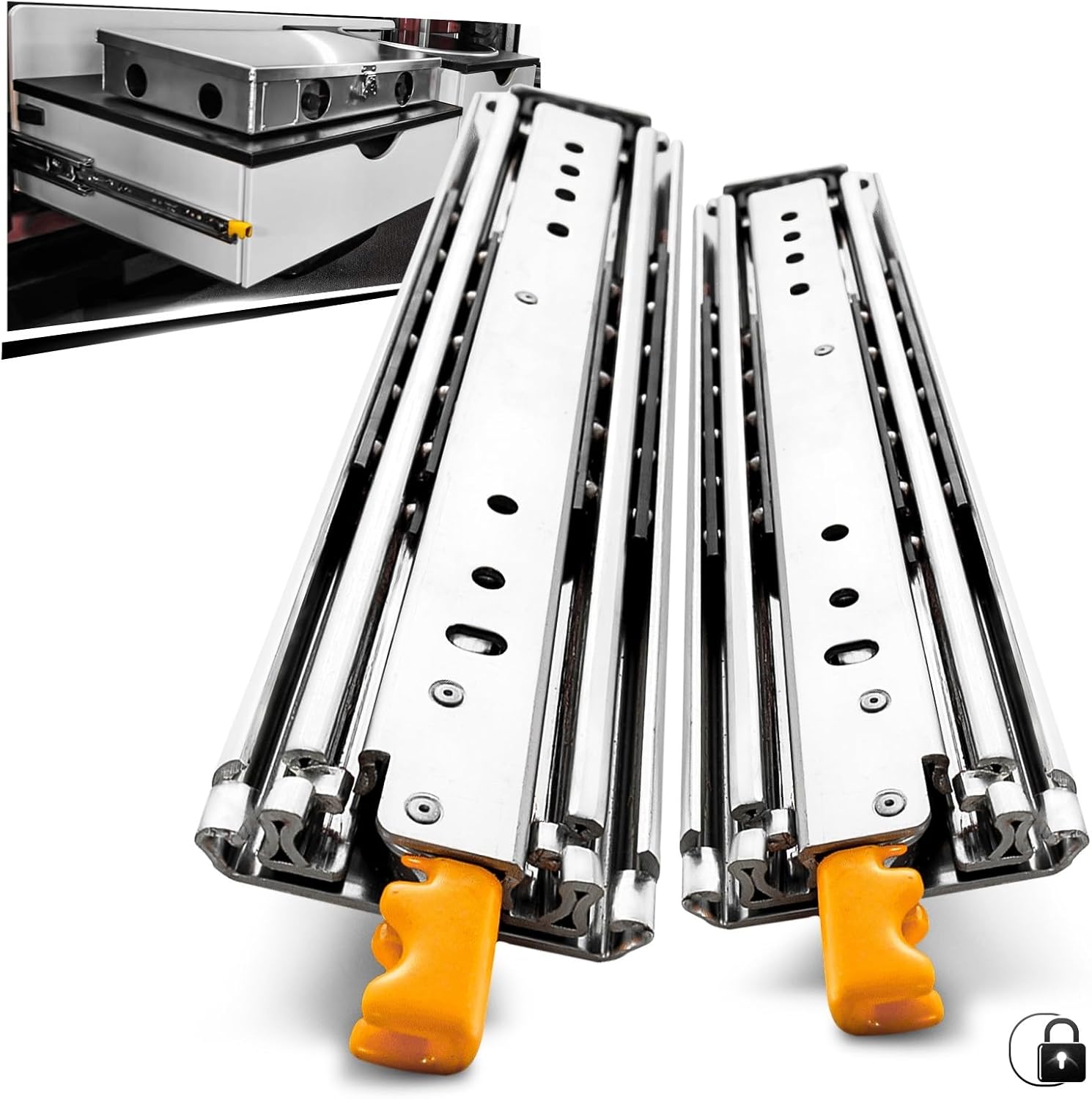 Drawer Rolling Bearing Slip Rail 1pair Heavy Duty Drawer Slides with Lock Solid Ball Bearings Full Extension 300mm-1000mm Width 76mm(24inch(600mm))