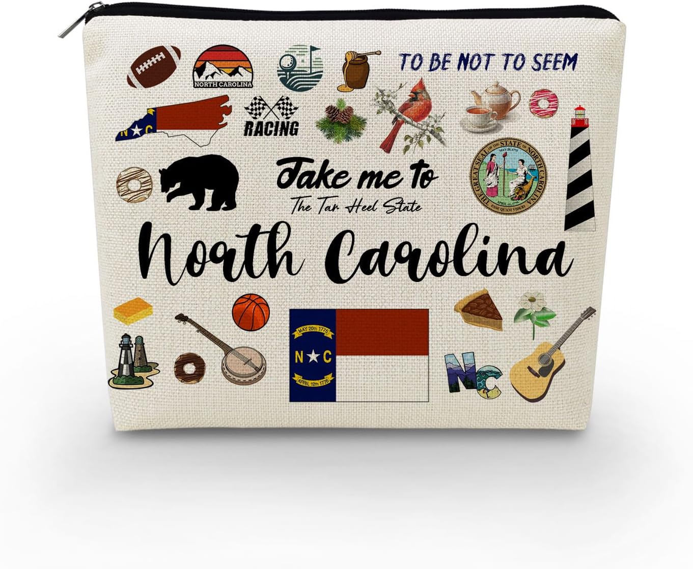 Take Me To North Carolina Print Canvas Cosmetic Bag