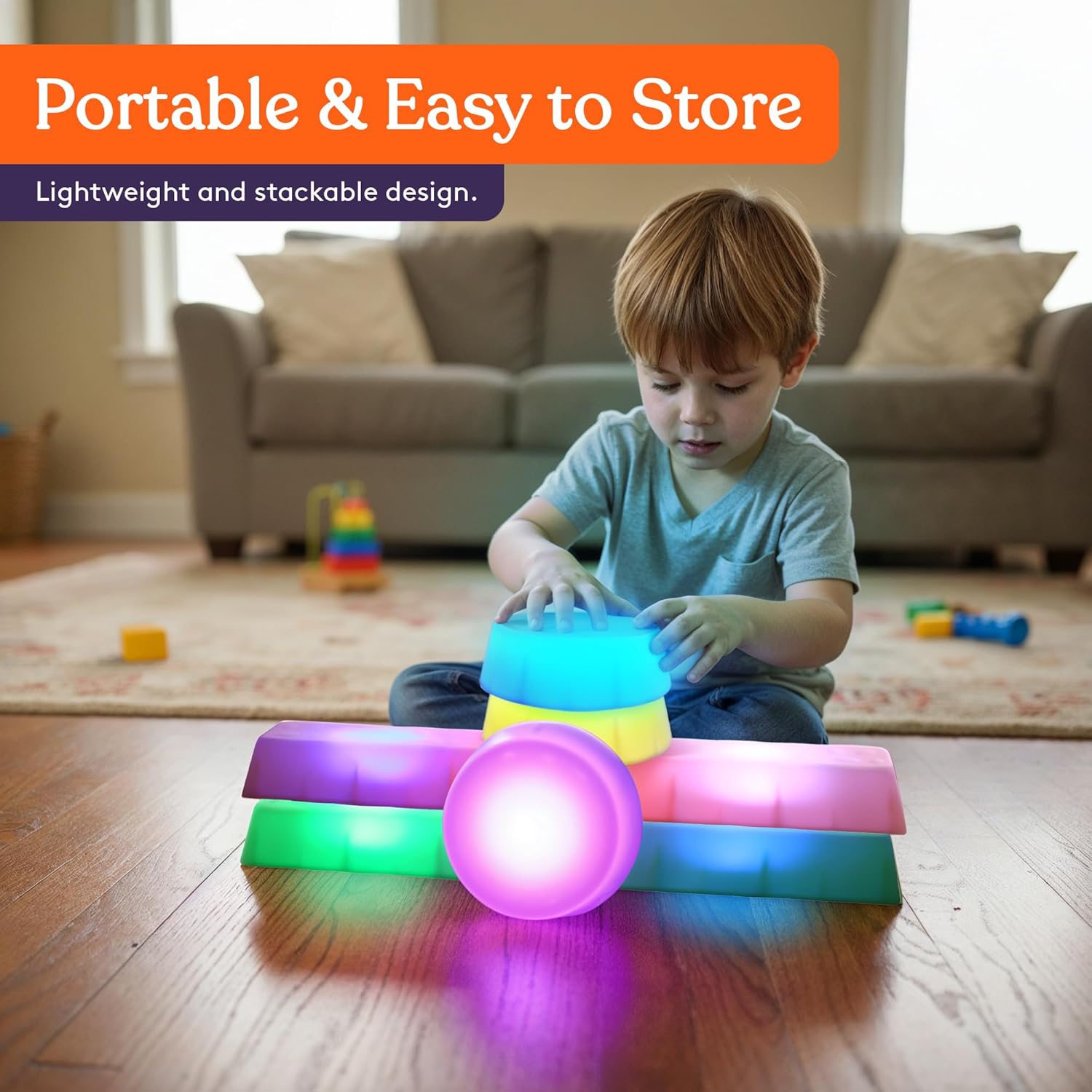 Special Supplies LED Stepping Stones for Kids -Light-Up Balance Blocks- Coordination & Balance for Toddlers & Children- Durable Non-Slip Rubber, Safe Indoor & Outdoor Play