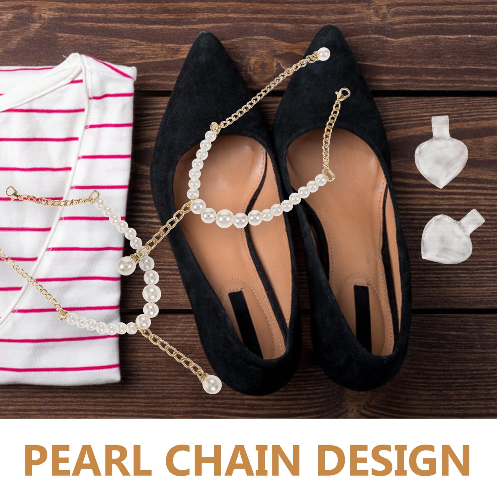DEARMAMY Detachable Heel Straps High-heeled Shoe Straps Pearl Chain Anti-falling Shoelaces Plaster Anti-slip Shoes