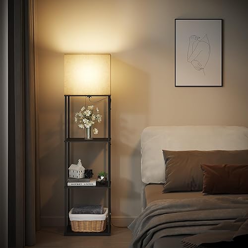 Miniatura 53 de SUNMORY Lámpara de pie de 5 niveles con estantes, moderna lámpara de pie cuadrada con bombilla de temperatura de 3 colores, lámpara de estantería