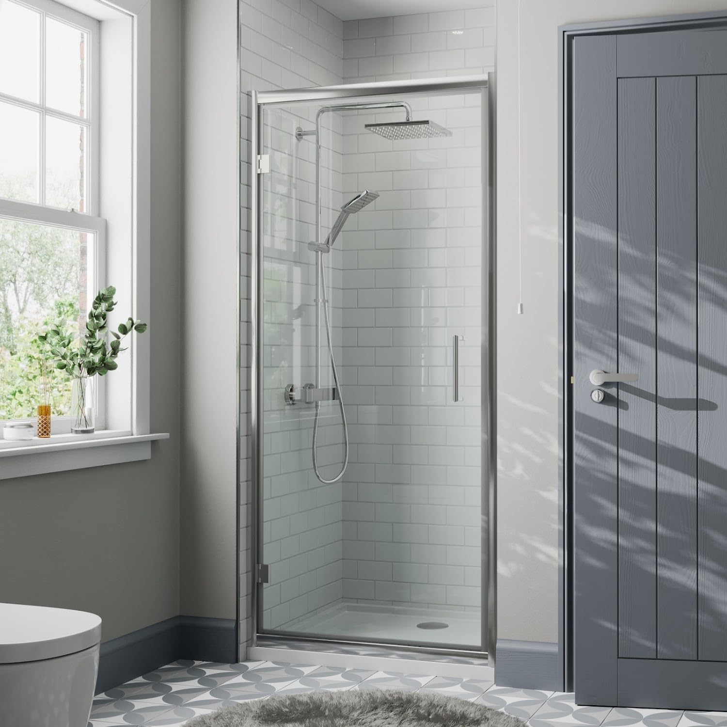 Diamond Chrome Diamond® 1000Mm Hinged Shower Door For Wet Room Cubicle Enclosures, 8Mm Toughened Safety Glass Space Saving, Framed, Polished
