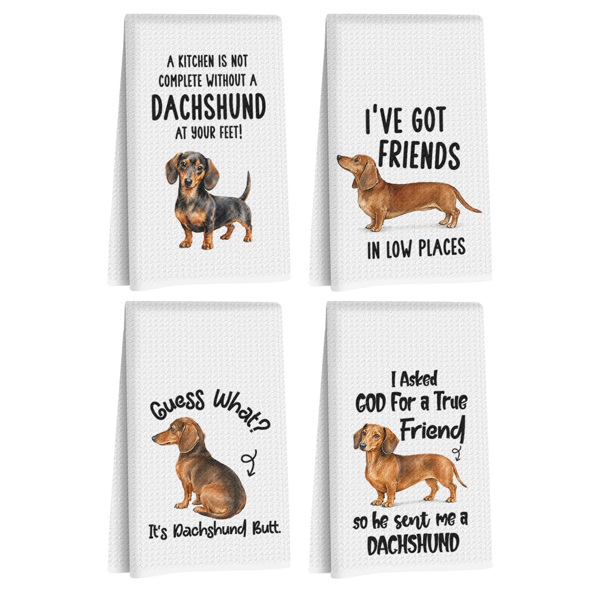 4 Pcs Funny Dachshund Kitchen Towels, Dachshund Gifts Reusable Dish Towels1