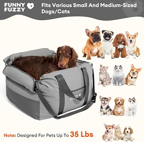 Miniatura 5 de FUNNY FUZZY Asiento de automóvil impermeable para perros pequeños y medianos de hasta 35 libras, asiento elevador para mascotas desmontable y