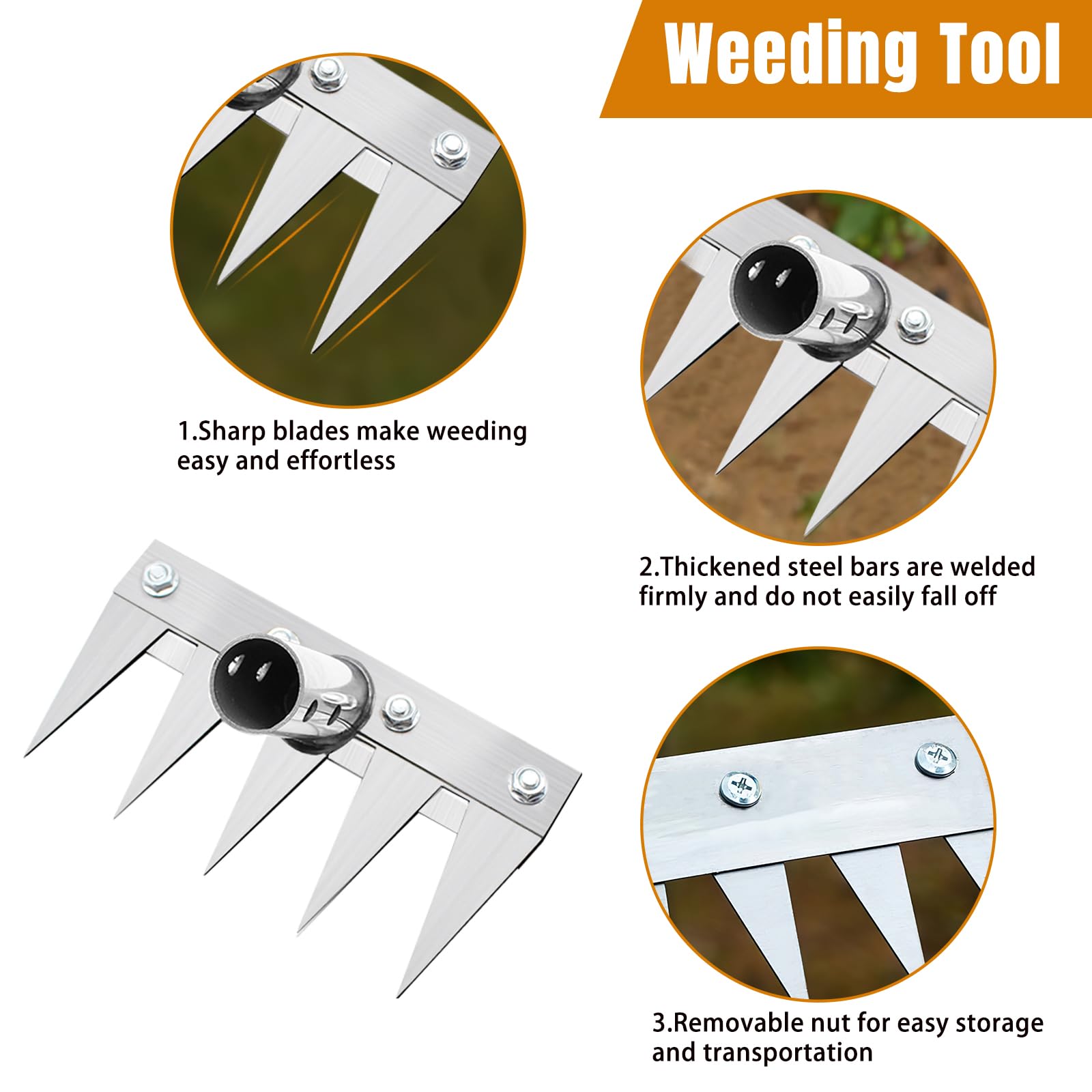 Rastrello da Giardino a 8 Denti con Manico in Metallo da 1,2 m, Attrezzo Multifunzionale per Diserbare, Portatile per Giardino e Cortile, per Sarchiare, Smuovere il Terreno e Seminare