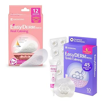 EasyDerm Quick Calming Magnesium Patches with Tweezers & Ampoule10ea+Real Calming Microdart Pimple Patches, Clear Nano Micropoint Acne Dark Spot Care12ea