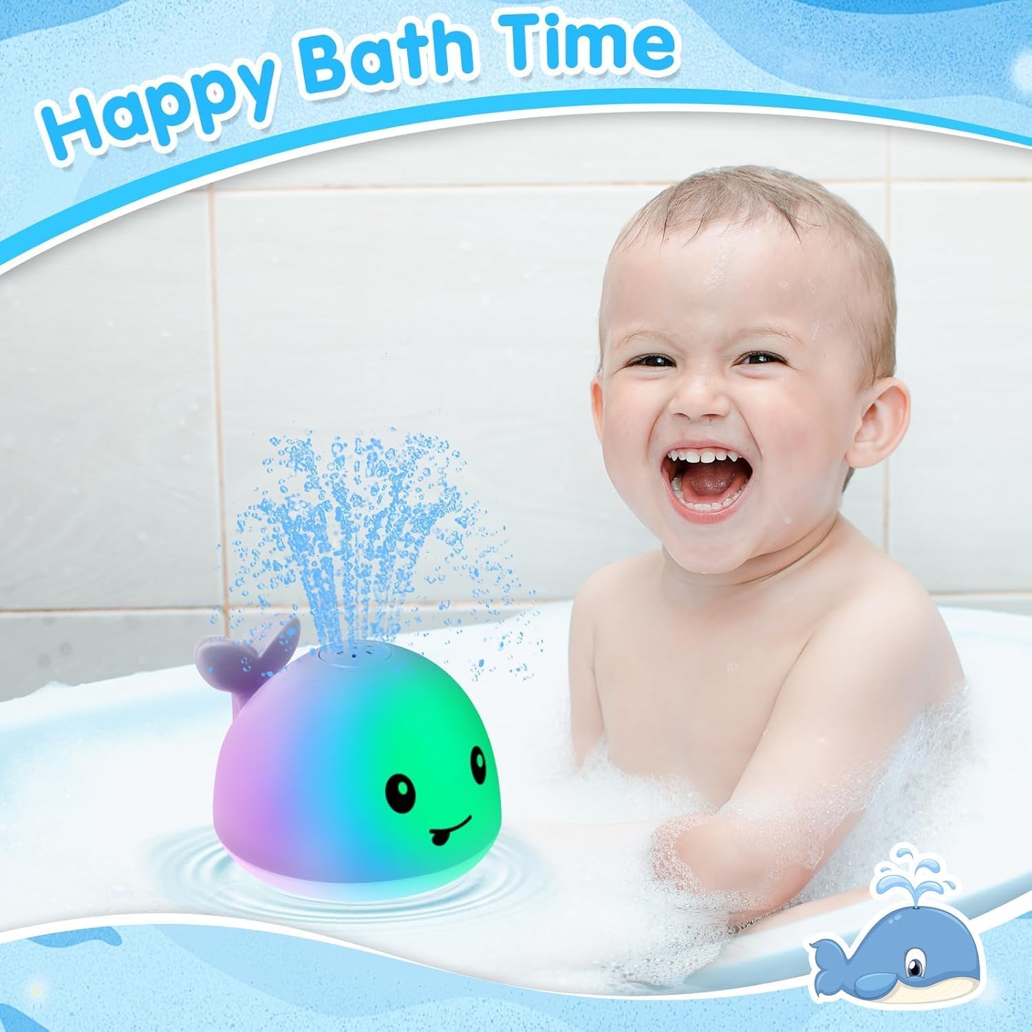 Bliss HUES Whale Bath Toys for Babies &Toddlers- Mold-Free Wall Mount Waterfall Bath Toys - Image 4 thumbnail