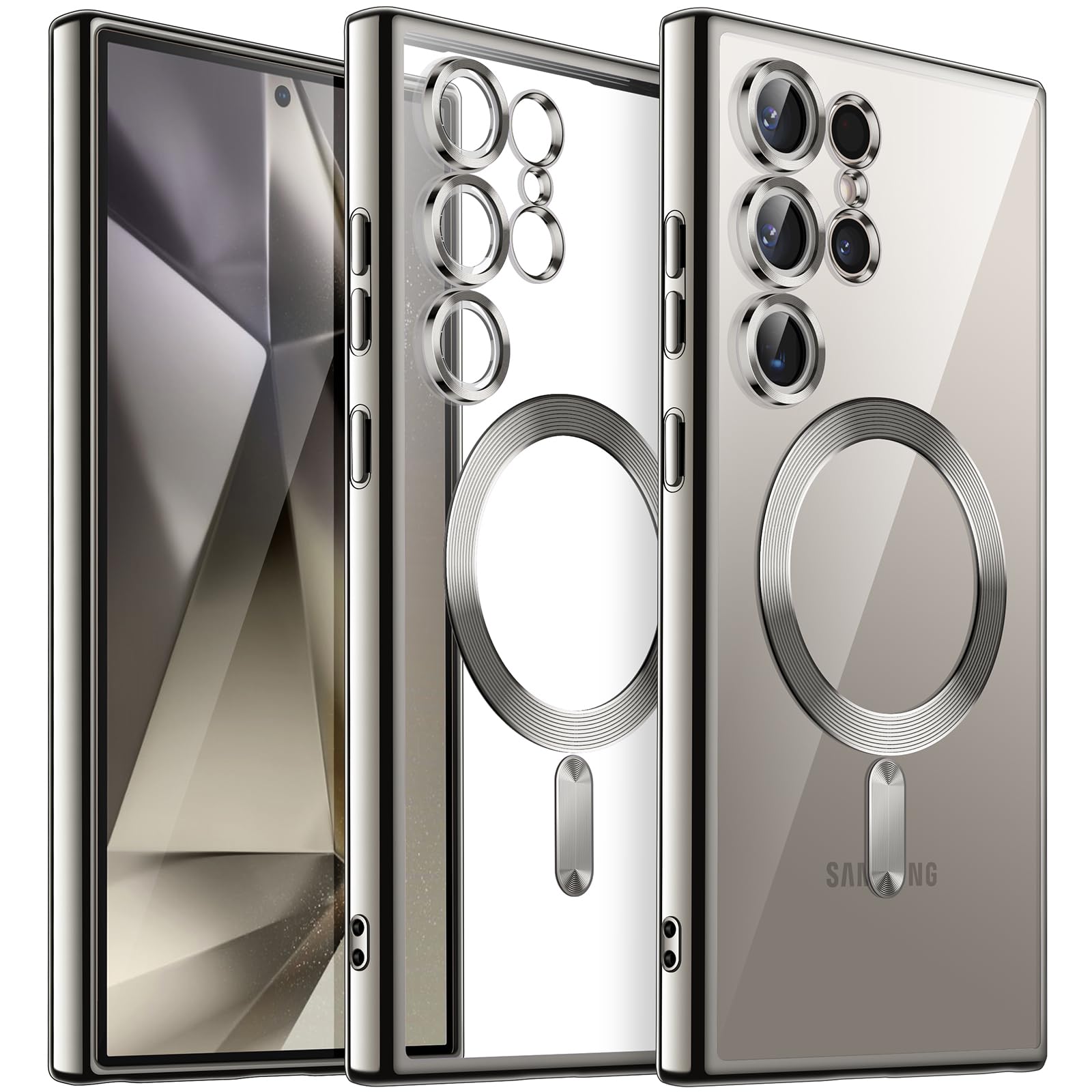 JETech Soft Clear Case for Samsung Galaxy S24 Ultra 6.8-Inch, Camera Lens Full Protection, Compatible with MagSafe Wireless Charging, Shockproof Electroplated TPU Phone Cover (Titanium Gray)