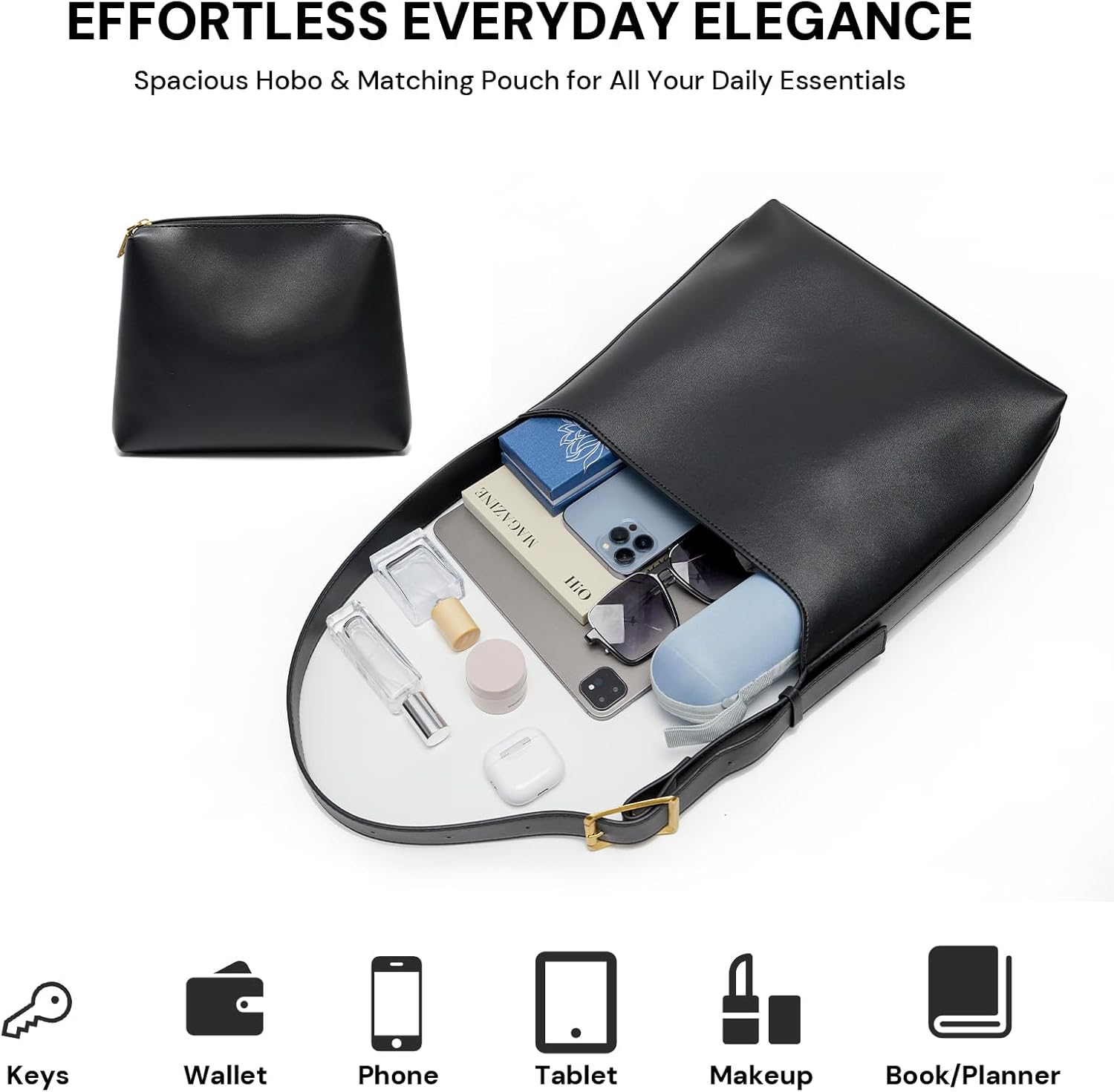 Bucket Bags for Women Medium Vegan Leather Tote with Adjustable Strap Small Pouch Designer Handbags Travel Work Purse - Image 3