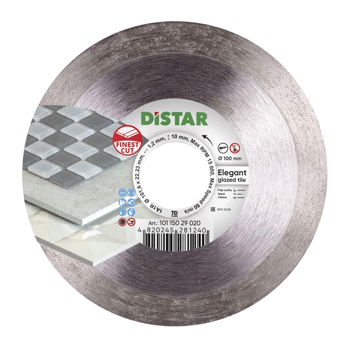 Distar Elegant Diamond Cutting Disc, 100 mm, 1.2 mm Thick, for Glazed Tiles and Porcelain Stoneware, Green and silver - Image 3