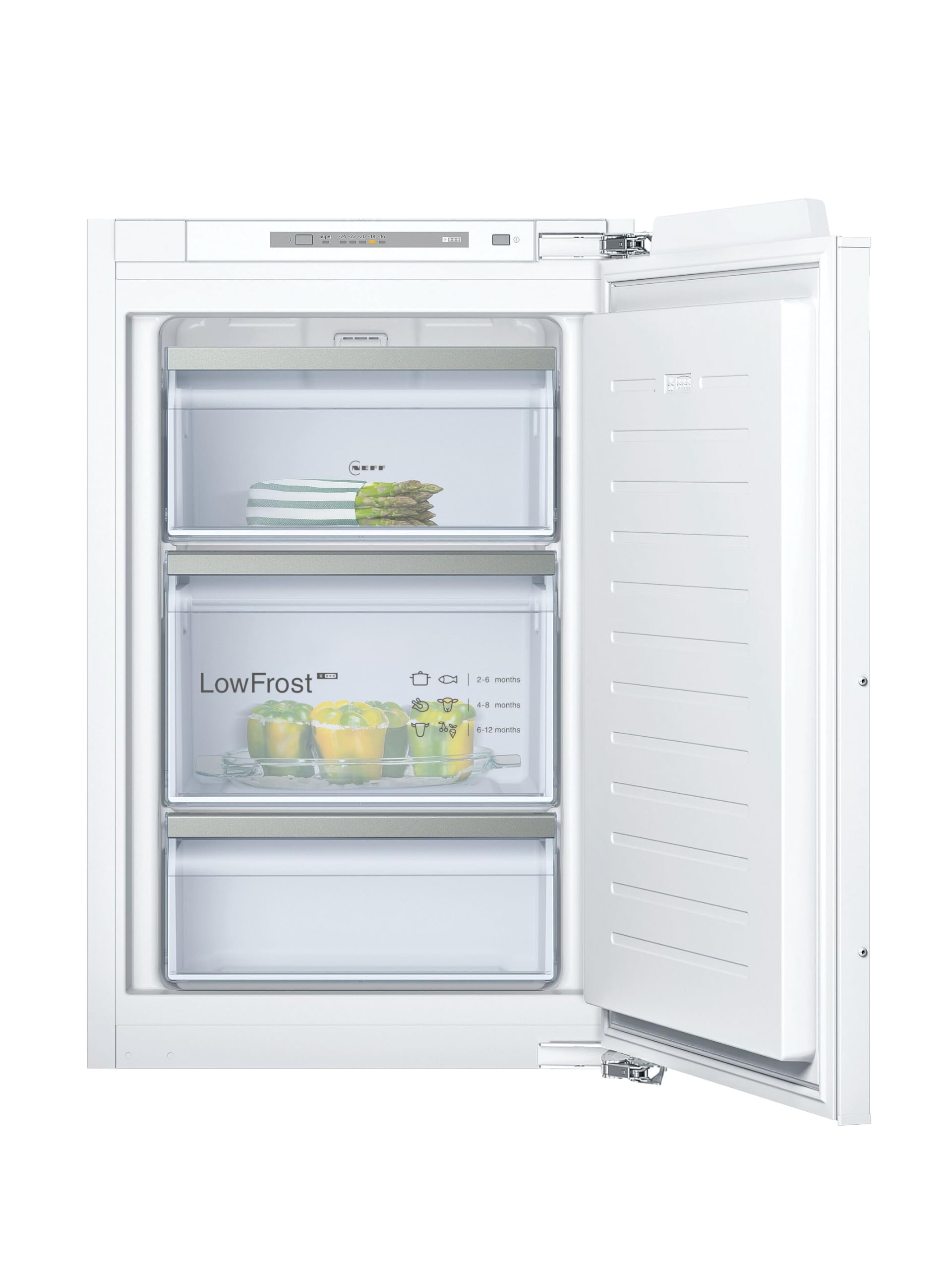 NEFF GI1216DE0, N 70, Einbau-Gefrierschrank, 87,4 x 55,8 cm, 96 L Gefrieren, LowFrost seltener abtauen, BigBox für sperriges Gefriergut | Made in Germany, 96 L Nutzinhalt, sanfte Soft Close Tür, weniger Eis durch Low Frost, extra große Big Box Gefrierschu
