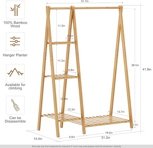 Miniatura 2 de Percheros pequeños para ropa, perchero para colgar ropa de niños, perchero de madera de bambú con estantes, estante de esquina independiente