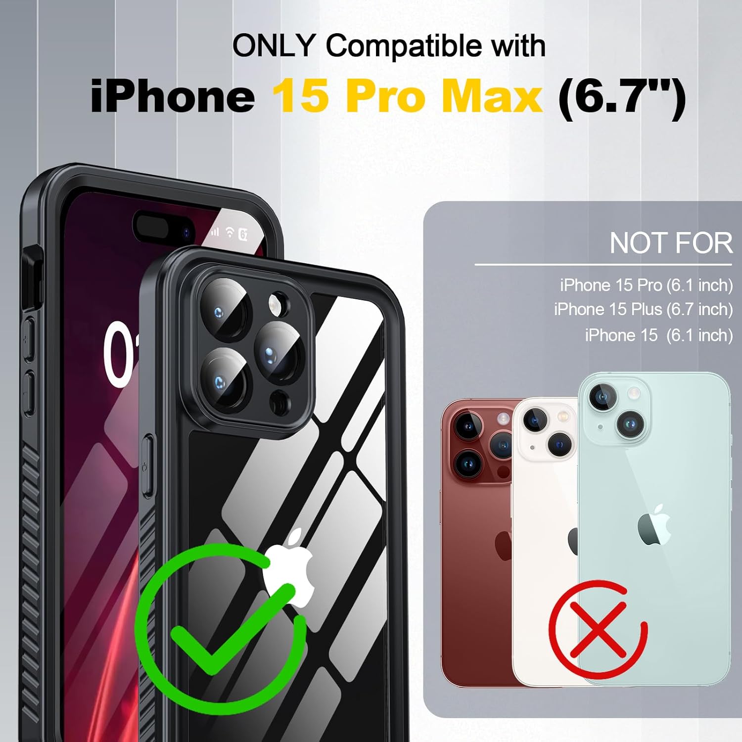 for iPhone 15 Pro Max Case Waterproof - Built-in Privacy Screen Protector & HD Screen Protector [IP68 Underwater] Shockproof Dustproof Full Body Protection iPhone 15 Pro Max Phone Case