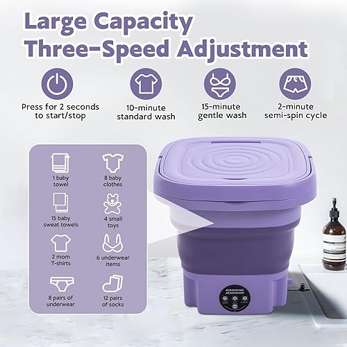 Miniatura 2 de Mini lavadora portátil de 8 L, lavadora plegable y secadora giratoria con cesta de drenaje, lavadora eléctrica plegable para apartamentos, camping,