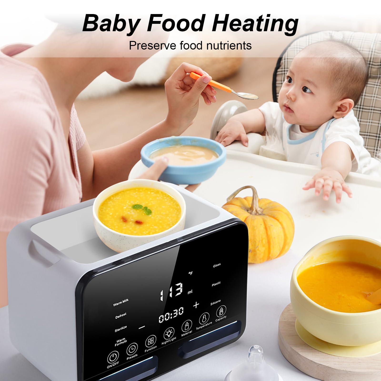 Flaschenwärmer Baby 9 in 1 Sterilisator für Babyflaschen - Babykostwärmer mit Temperatur - für 2 Flaschen mit LCD Display BPA-freier Fast Babynahrungsheizung Auftauen Voreinstellungen (Doppelflasche)