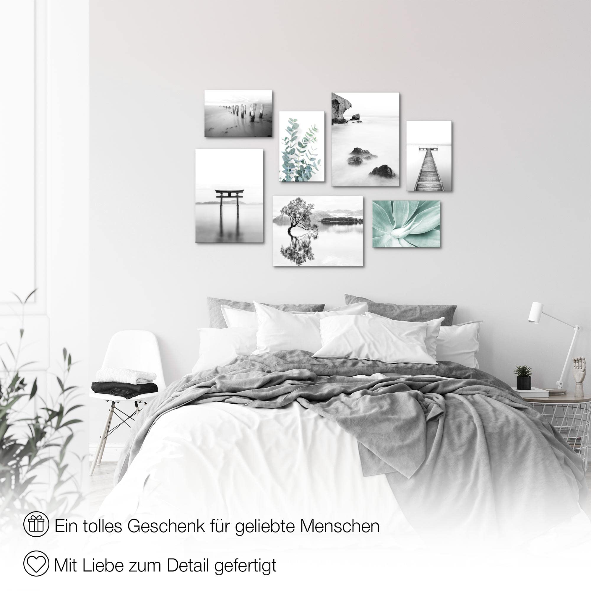 Novart Wandbilder Asien - KOMPLETT AUFHÄNGFERTIG - Zen See Wohnzimmer Schlafzimmer - 7 Moderne Mood-Bilder - N004471a