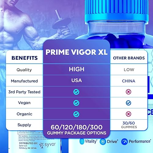 Miniatura 3 de Gomitas Prime Vigor XL, suplemento PrimeVigor XL de máxima fuerza de 1000 mg, fórmula avanzada natural Prime VigorXL, gomitas masticables con