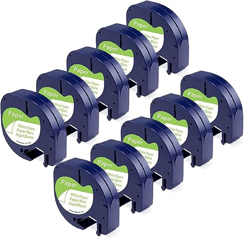Paquete de 10 recambios Aonomi compatibles con DYMO Letratag para etiquetadoras, papel blanco 91330 10697 12 pulgadas x 13 pies 0.472 in x 13.1 ft