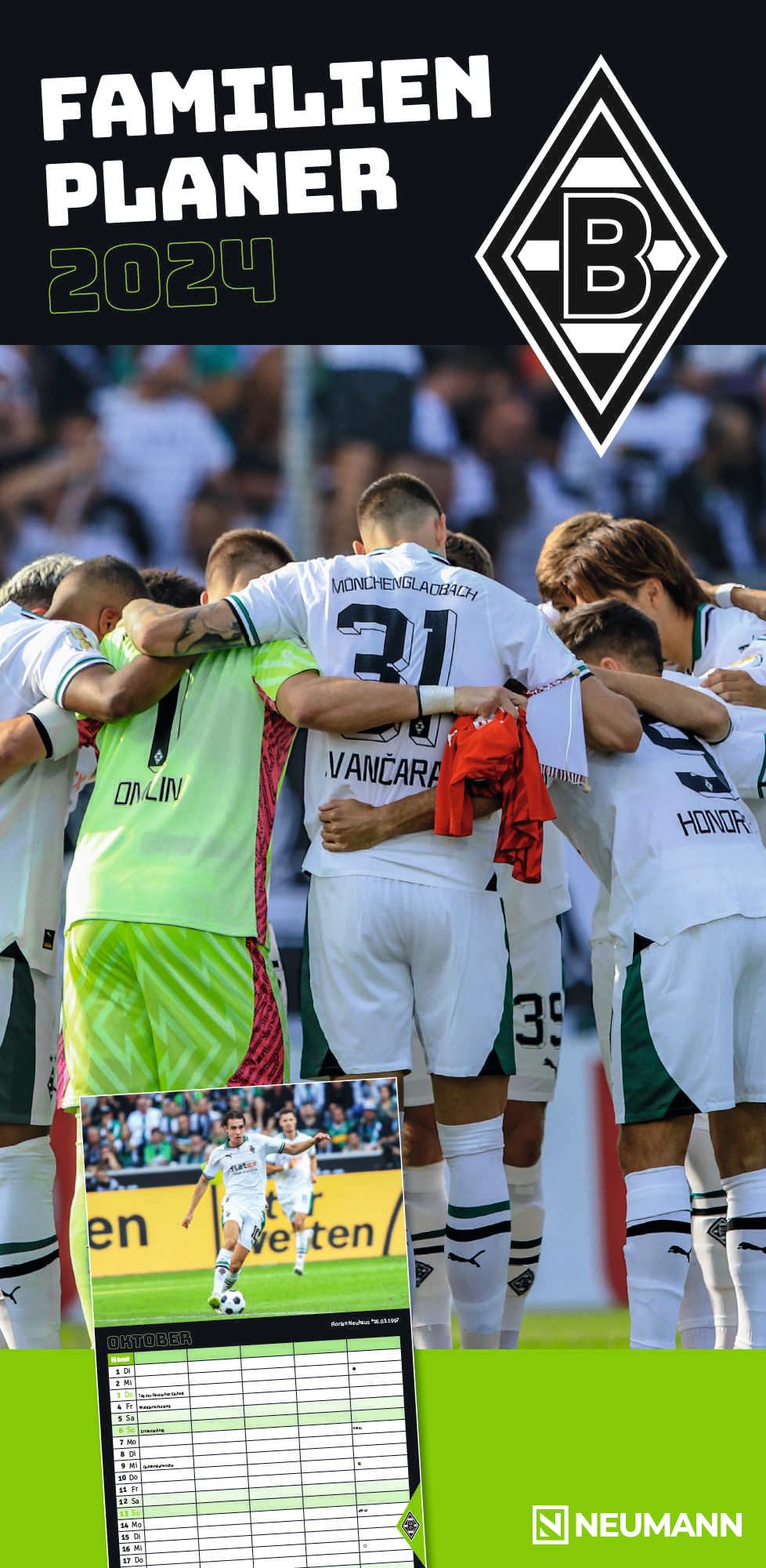 Borussia Mönchengladbach 2024 - Familien-Planer - Fan-Kalender - Fußball-Kalender - 22x45 - Sport