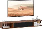 HOMCOM 71" Floating TV Stand for TVs up to 75 Inch, Modern Wall Mounted Media Console with Flip Drawer, 2 Open Shelves and Cable Management for Living Room, Walnut