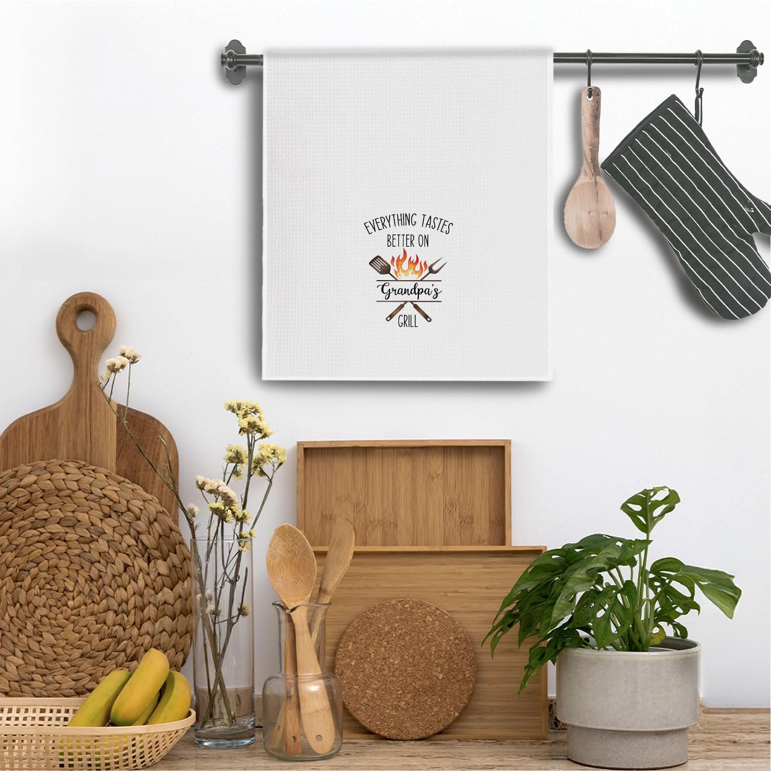 Grandpa Grilling Gifts Kitchen Towels, Grandpa Gifts for Birthday Christmas Decorative Hand Towels, Grandfather Gift from Grandkids Dish Tea Towel for Kitchen, 16x24 Inch - Image 2