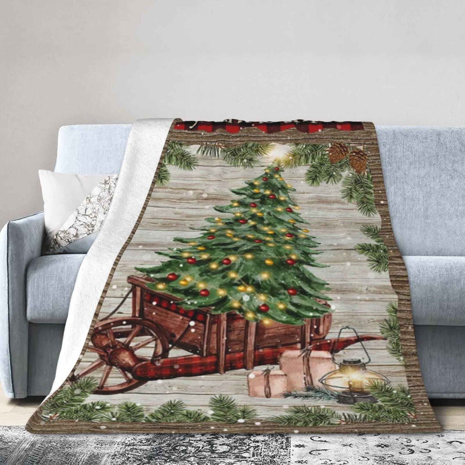 Lsjuee Christmas Flannel Fleece Blanket 40"X30" Merry Christmas (2) Sofa Throw Blanket Lightweight Ultra-Soft Travel Winter Blankets for Boys Keep Warm