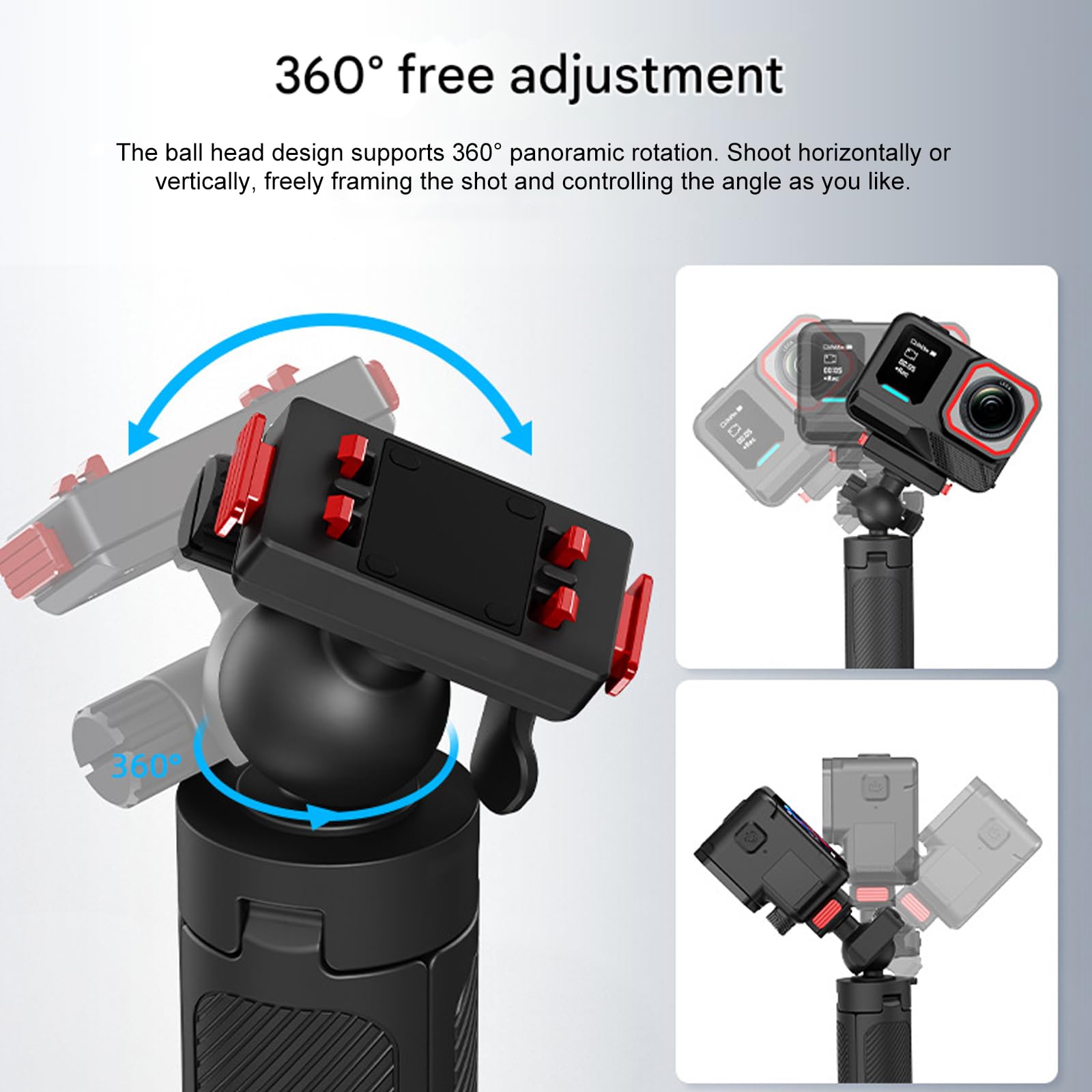 Trípode de liberación rápida con cabeza de bola de 360 grados, altura ajustable, barra extensible de repuesto para cámara de acción, soporte de liberación rápida