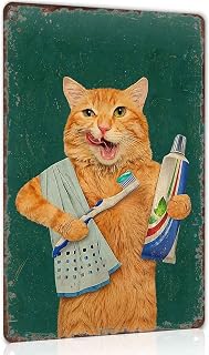 Funny Orange Cat Holding Toothbrush and Toothpaste Metal Sign 8x12 Inch | Funny Orange Cat Holding Toothbrush and Toothpaste Sign, pet decor, animal lover, paw print, Gift for Pet Parents