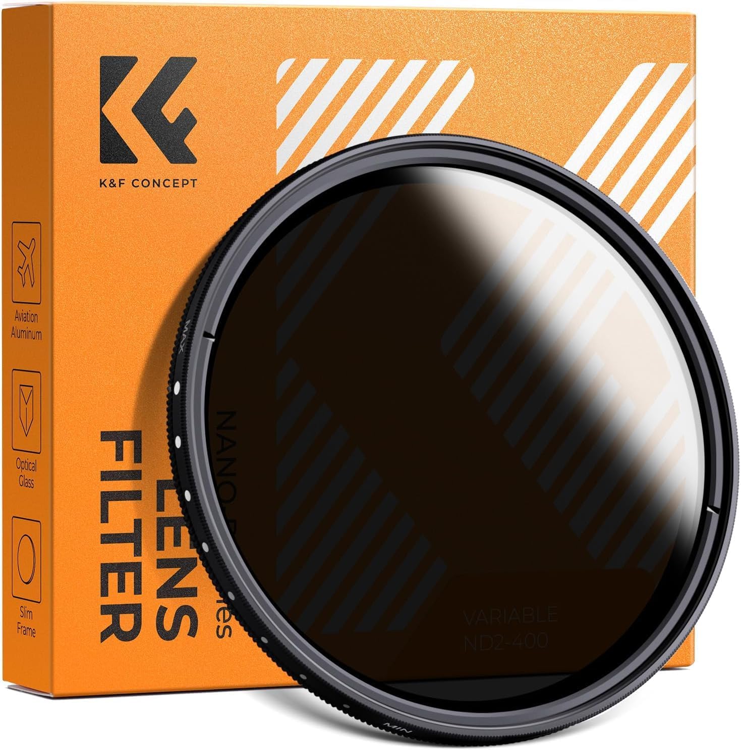 K&F Concept 82mm Variable ND2-ND400 ND Lens Filter (1-9 Stops) for Camera Lens, Adjustable Neutral Density Filter with Microfiber Cleaning Cloth