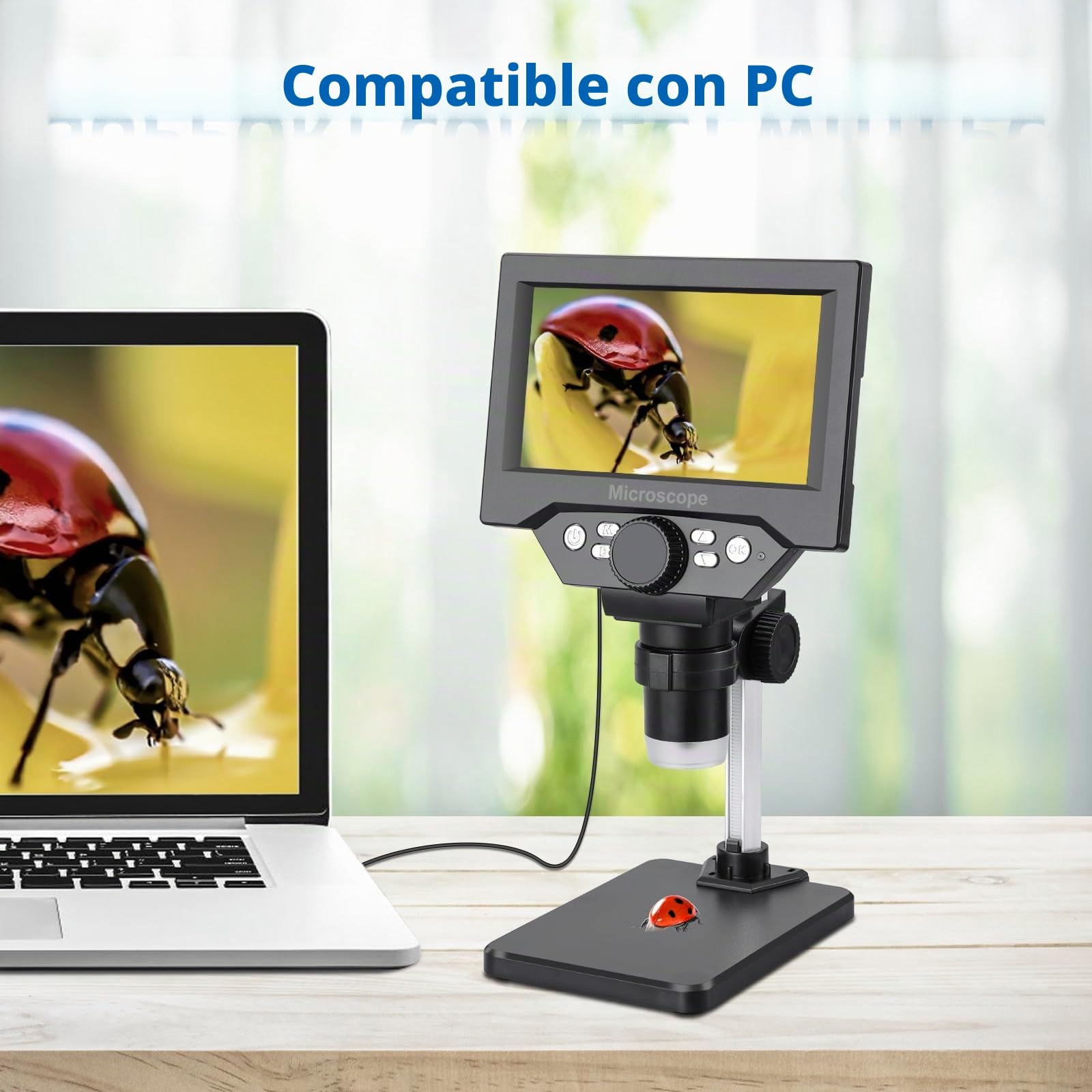 Koolertron Microscopio para Niños,5.5 Pulgadas Microscopio Profesional Digital LCD Portátile HD 1080P con 1-1000x Zoom de Aumento,8 Luces LED Ajustables,Compatible con PC Windows MacOS