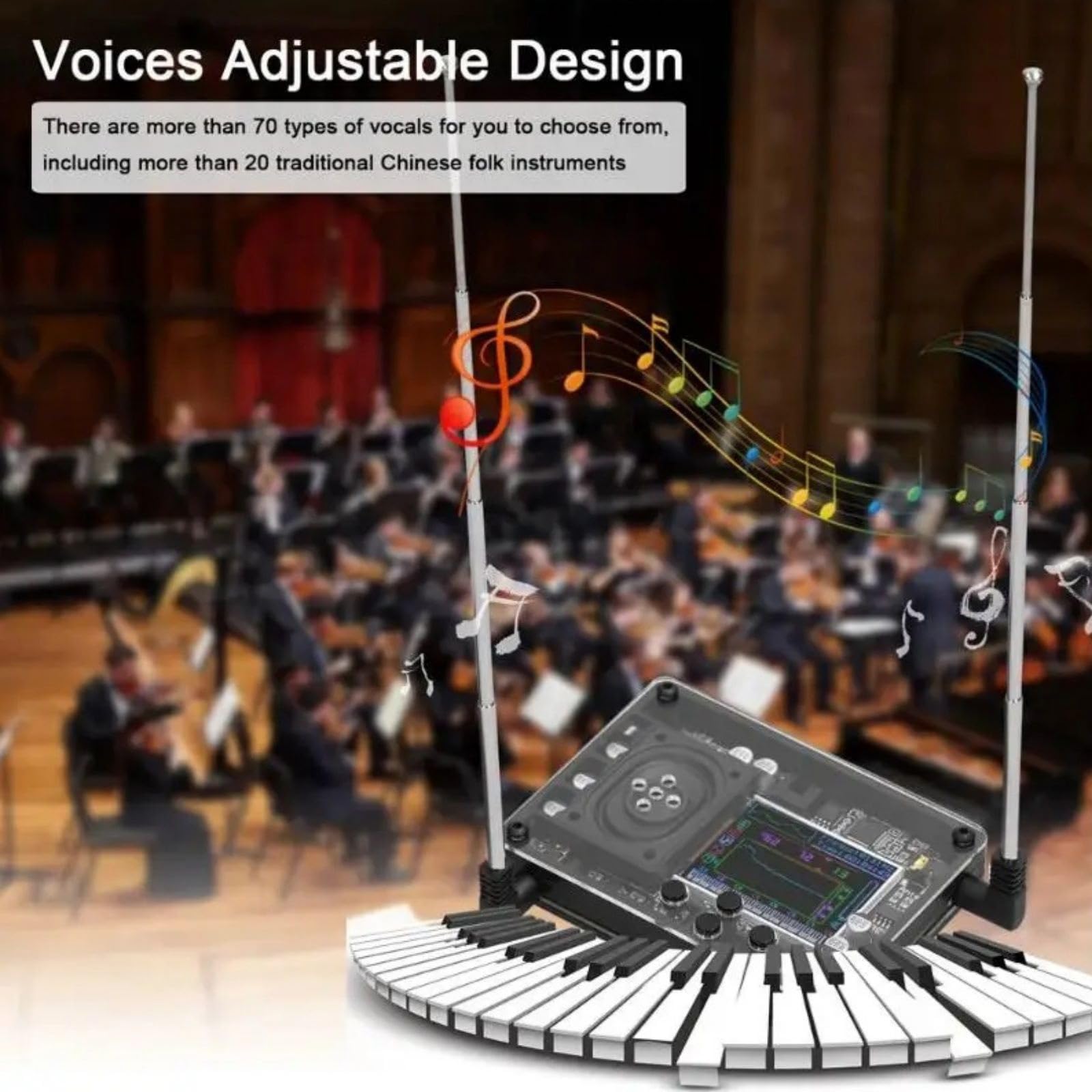 Módulo musical Theremin con pantalla HD a color, altavoz integrado con antena desmontable, voces ajustables para principiantes