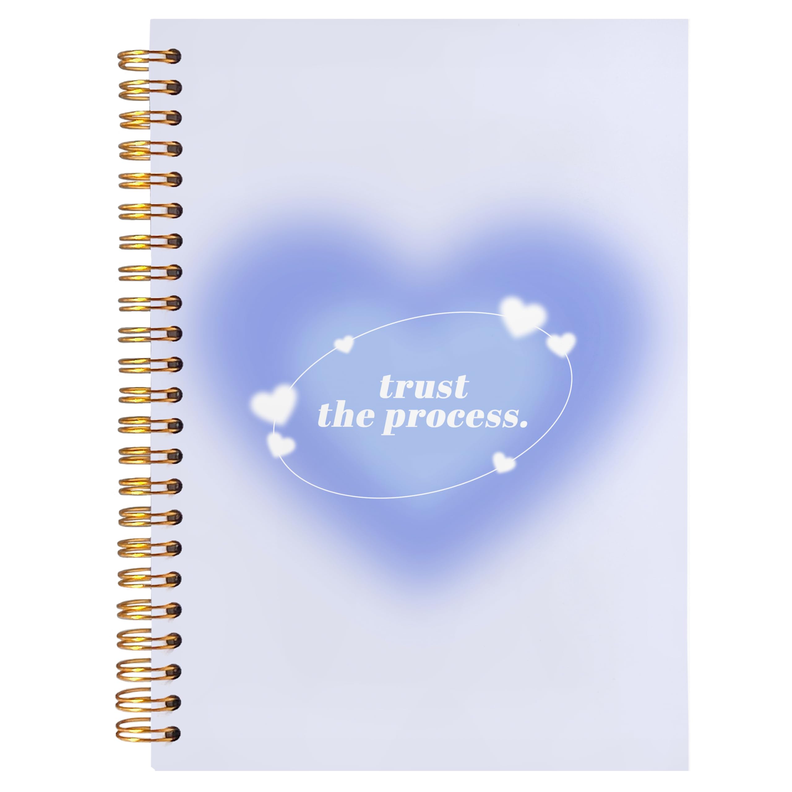 BearCake Trendy Y2K Blue Aura Preppy inspirujący notatnik Trust the Process, estetyczne zeszyty, materiały biurowe, spiralny notatnik w twardej oprawie, 14 x 21 cm
