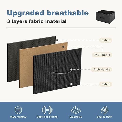 Miniatura 5 de DUMOS Cómoda para dormitorio, organizador de almacenamiento con 9 cajones, cómoda con cubos de tela, marco de metal resistente, mesa de madera para